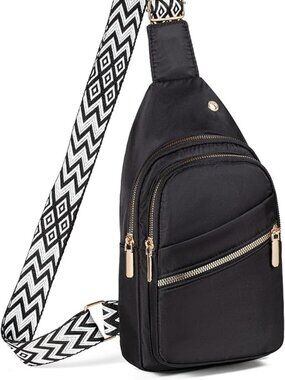 NEW Black & White Cross Body Sling Bag Crossbody Trendy w Strap Backpack Nice!